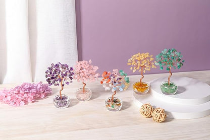 Jovivi Small Rose Quartz Crystal Tree, Natural Crystal Healing Stones Tree Glass Bowl Base Gemstone Money Trees Feng Shui Good Luck Home Desk Decor