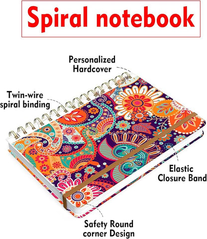Spiral Journal Notebook for Women, Hardcover A5 College Ruled Notebook, 120 Pages, Thick Paper, Cute Lined Journal for School, Office & Work, 6 x 8.4 in(Red Orange Boho Floral)