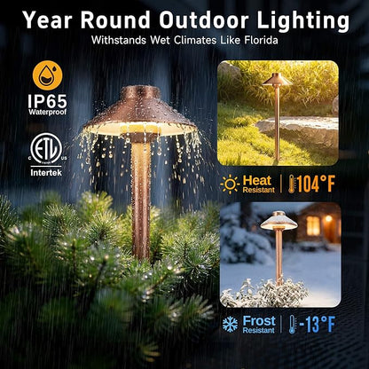 Gardenreet Low Voltage Landscape Sidewalk Lighting, Solid Brass Pathlights, LED Driveway Warm Light Waterproof, Hat Shaped 12V Wired Copper for Walkway Garden with 3W 270LM 3000K G4 Bulb (12 Pack)