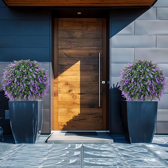 Real Touch 26" Artificial Lavender Trees (2-Pack) – Lifelike UV-Resistant Artificial Plant Featuring a Natural Wood Trunk – Perfect for Front Porch, Patio & Home Decor