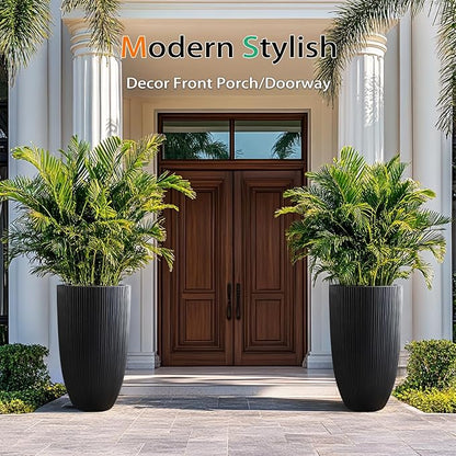 Tall Planters for Outdoor Plants, Large Concrete Flower Pots for Garden Front Porch, Patio, Indoor (Vertical Black, 24 inch)