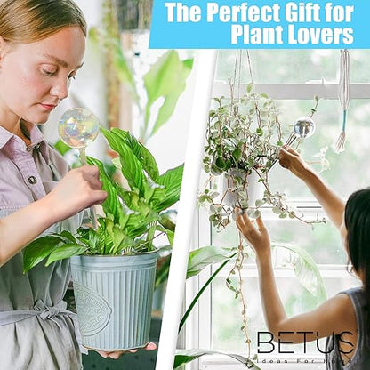 Betus 2 Pcs Iridescent Glass Plant Watering Globes – Self Watering Bulbs for Indoor Outdoor Houseplants, Automatic Plant Waterer System for Daily Care or Vacation, Rainbow Glass Watering Stakes