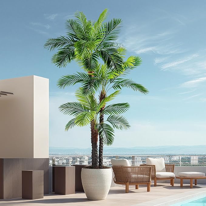 9.1FT Artificial Phoenix Palm Tree Artificial Plants Indoor Outdoor Large Faux Coconut Silk Palm Tree Tropical Fake Tree Faux Sago Palm Plant for Modern Farmhouse Yard Outside Patio Poolside