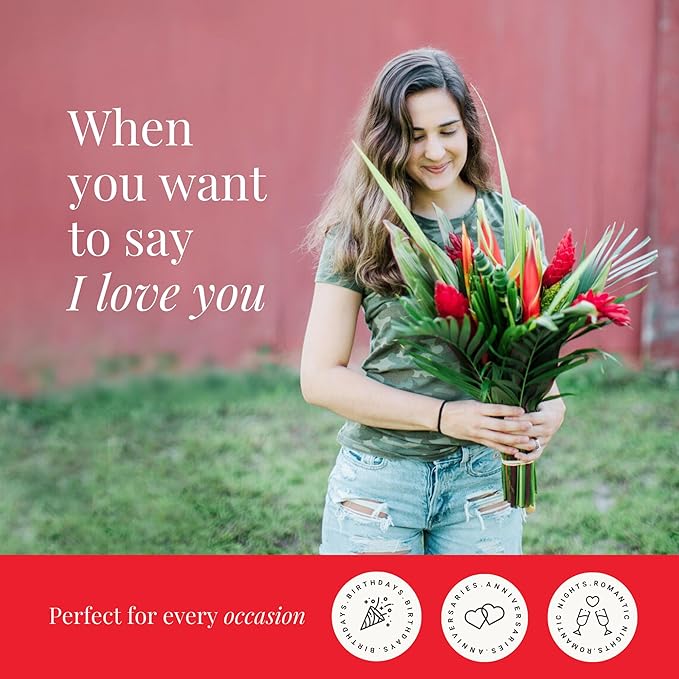 BloomsyBox: Tropical Bouquet Treasure with Bright Heliconias, Red Ginger and Tropical Greener | Fresh Cut Flowers, Hand-Tied, Farm Fresh Flowers Bouquet | Perfect for any special occasion | No Vase