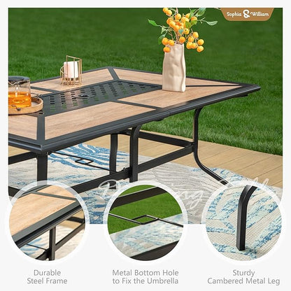 Sophia & William Patio Dining Sets Outdoor Dining Set for 6 Patio Table and Chairs Set 7 Pieces with Swivel Patio Chairs, 61"x 38" Wood Like Metal Table for Garden Pool All Weather Grey