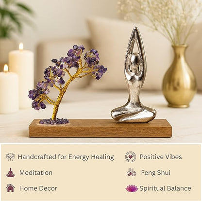 RITUALISTIC Namaste Amethyst Quartz Crystal Tree of Life Handcrafted Feng Shui Gemstone Bonsai Tree Home Decor Items Wealth & Luck Showpiece Decorative Gifts for Vastu, House Warming