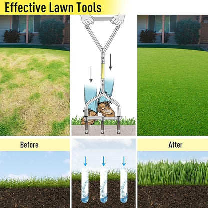 Jardineer Lawn Aerator Coring Tool, Manual Hollow Tine Aerator with 5-Inch Deep Hollow Tines and Triangular Handle for Stability, Grass Aerators for Soil Aeration, Lawn & Garden Care