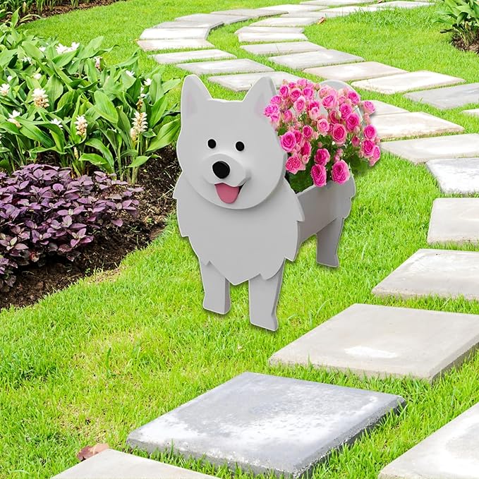 Samoan Dog Planter Plant Pots,Cute Dog Flower Planter,Gifts for Pet Lovers,Unique Animal Plant Pots,Office,Indoor Outdoor Garden Decor(9.45 * 6.81 * 13.46in)