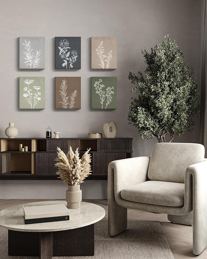 Drsoum Botanical Wall Art Framed Boho Wall Art Decor Wooded Minimalist Vintage Print Modern Rustic Farmhouse Home Kitchen Decor 8x10inx6pcs