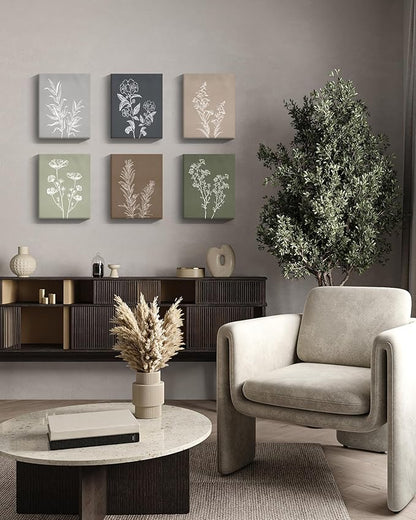 Drsoum Botanical Wall Art Framed Boho Wall Art Decor Wooded Minimalist Vintage Print Modern Rustic Farmhouse Home Kitchen Decor 8x10inx6pcs