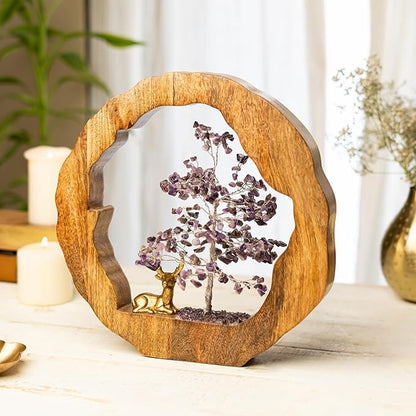 RITUALISTIC Amethyst Crystal Tree with Reindeer Handcrafted Feng Shui Gemstone Bonsai Tree Chakra Handmade Home Decor Wealth & Luck Crystal Showpiece Decorative Spiritual Gifts Standard Purple