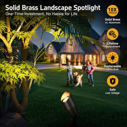 Gardenreet Solid Brass Spot Lights - Low Voltage Landscape Spotlight Outdoor, 12V LED Uplights Wired Waterproof, Electric Bronze for Patio Wall with 5000K Daylight MR16 Bulb (6 Pack)