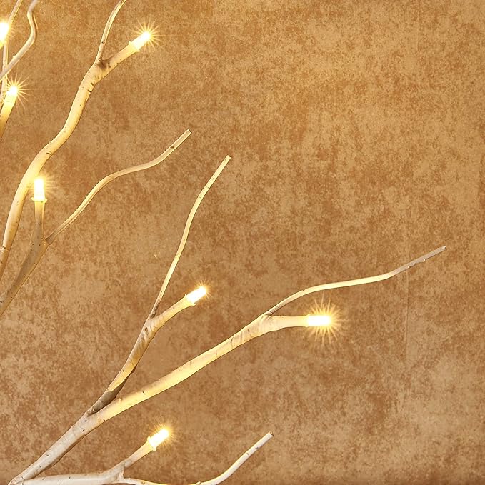 Hairui Lighted Easter Tree with Timer, Tabletop Birch Tree with Lights 18IN 24 LED for Fireplace, Mantle Party Decoration