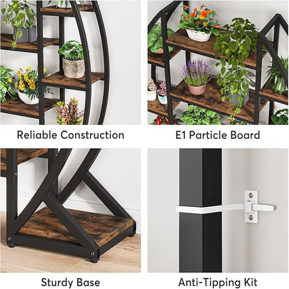 Tribesigns Curved Plant Stand Indoor, 8 Tiered Large Metal Plant Shelf, 69" Tall Industrial Flower Pot Stand Display Rack for Indoor Living Room, Balcony, Patio (Brown)