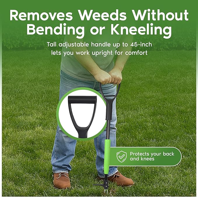 Garden Guru Stand Up Weeder Weed Puller Tool – Long Handle up to 45-Inch – Heavy Duty 3 Claw Weeder with Foot Pedal – No Bending or Kneeling – Great for Dandelions, Thistle, Grass (2 Pack)