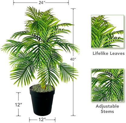 3.3ft Fake Palm Tree - Realistic Fade Resistant Fronds, No Maintenance, Large Indoor Artificial Plant in Black Pot - Living Room, Home & Office Decor