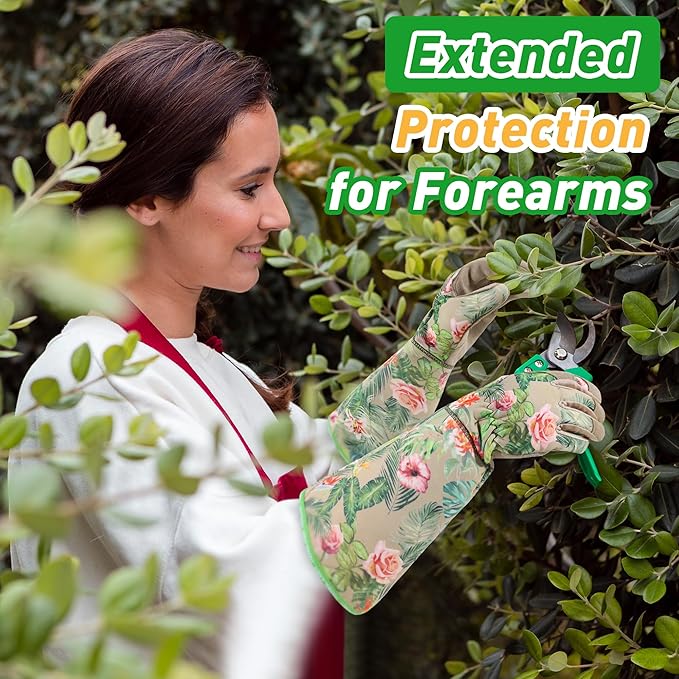 HLDD HANDLANDY Long Gardening Gloves, Leather Thorn Proof Rose Pruning Glove for Men & Women, Great Gift for Gardener