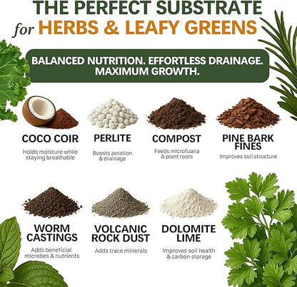 Herbs and Leafy Greens Soil – Premium Organic Nutrient-Rich Potting Mix for Basil, Mint, Lettuce, Spinach, Arugula & More – Fast Growth, Healthy Roots, Ready to Use! (4 QTS)