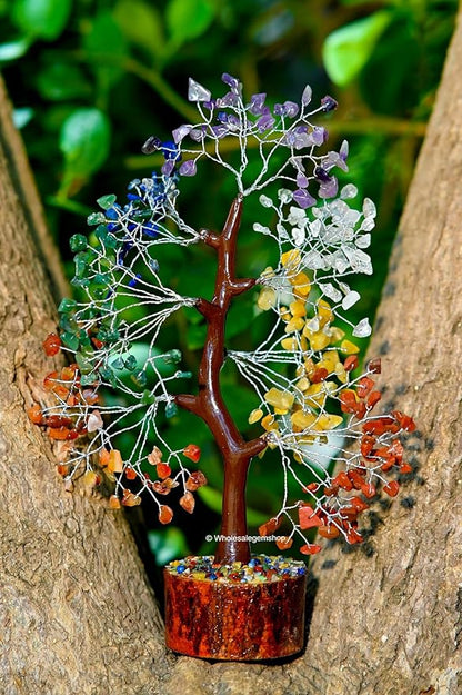 Seven Chakra Silver Wire Artificial Tree – Crystal Healing Bonsai Tree for Home Decor, Positive Energy & Spiritual Balance