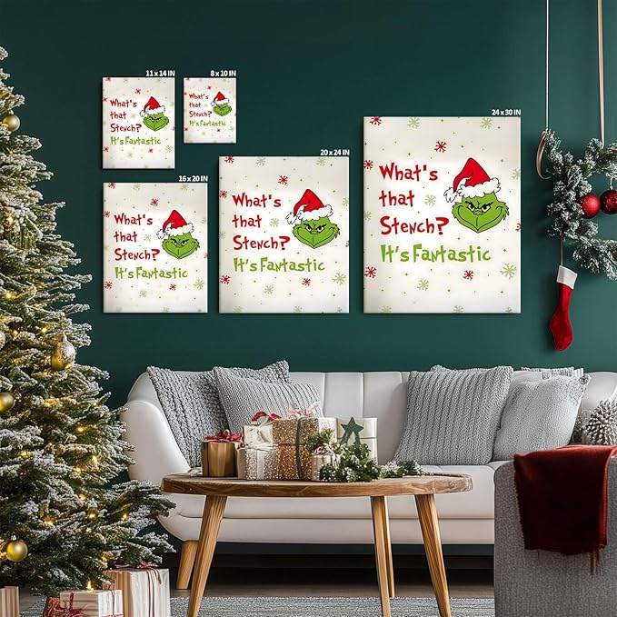 Funny Christmas Canvas Wall Art Decor - “What's That Stench? It's Fantastic” Holiday Decor - 16x20 inch Humorous Christmas Decoration for Living Room or Office - Premium Quality Canvas Print