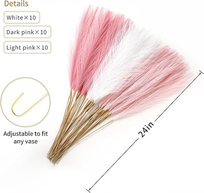 30pcs Faux Pampas Grass - 24 Inch Pink Pampas Grass Home Decor, Artificial Colored Pompas Grass for Room Decor, Flower Arrangement, Wedding Centerpieces and Baby Shower Decorations