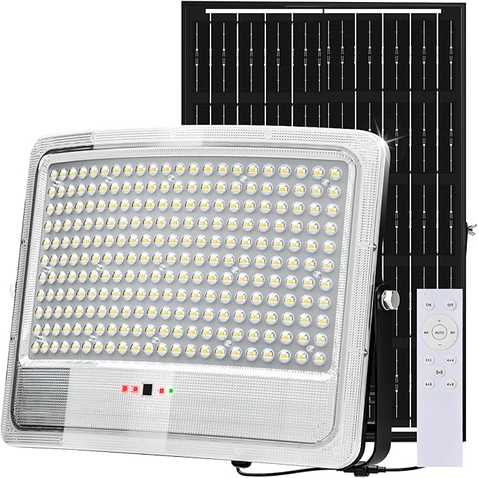 8000W Solar Flood Lights Outdoor, Solar Powered Outside Street Light Dusk to Dawn Waterproof Security Commercial Lighting with 16.4ft Cables and Motion Sensor for Yard,Garage,Swimming Pool, Pathway