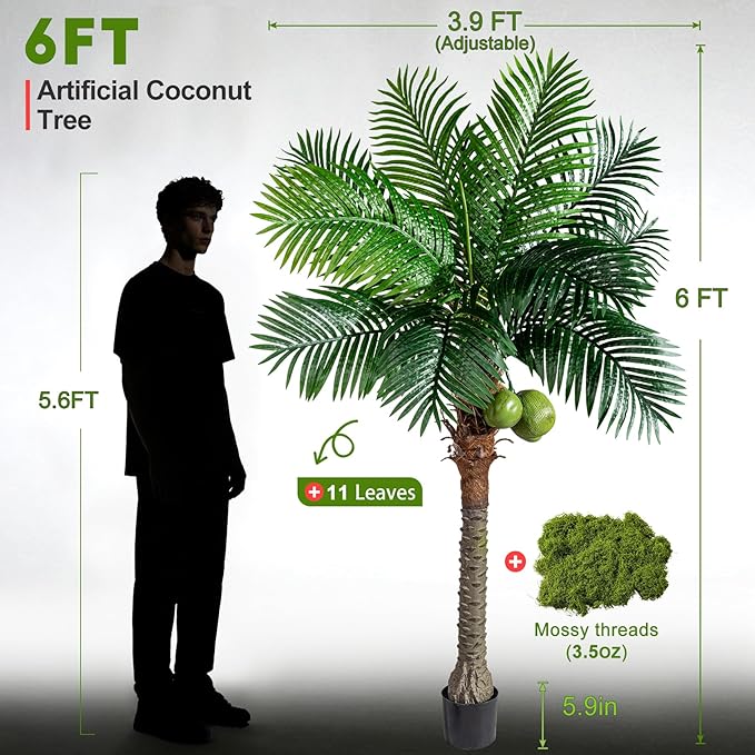 Large Artificial Palm Tree Big Faux Tropical Phoenix Trees Indoor Outdoor Realistic Floor Plants Tall Fake Plant for Modern Home Living Room Office Decor Porch Outside Patio arboles para decoracion