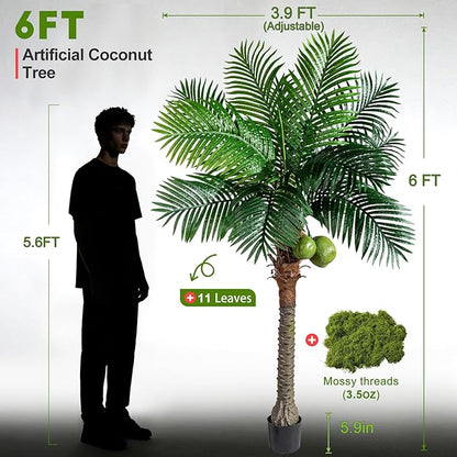 Large Artificial Palm Tree Big Faux Tropical Phoenix Trees Indoor Outdoor Realistic Floor Plants Tall Fake Plant for Modern Home Living Room Office Decor Porch Outside Patio arboles para decoracion