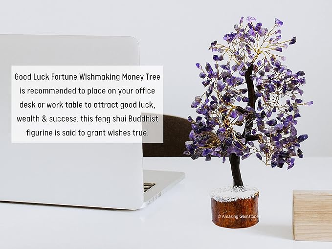 Amethyst Natural Healing Premium Crystal Bonsai Feng Shui Fortune Money Tree of Life for Home Office Decor (Gift Box Ready,10-12 Inch)