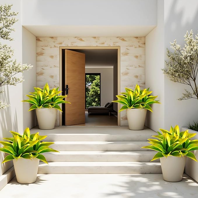 Artificial Agave Faux Agave 12.2In Fake Greenery Outdoor Artificial Plant Fake Plant for Indoor Home Decoration Plastic Plant Outdoor Decor Front Porch Decor Simulation Plants(Yellow,2Pack)
