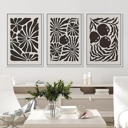 Ashbrook Framed Canvas Print Wall Art Set Mid-Century Modern Flowers & Fruit Nature Wilderness Illustrations Modern Art Floral Botanical Minimal Calm/Relax/Cozy for Bedroom - 24"x36"x3 WHITE