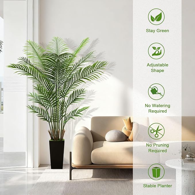 6FT Tall Fake Tree Artificial Palm Plant with Black Planter – Faux Indoor Plants Tree Decor for Home Office Living Room Corner
