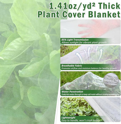 10×50 ft Plant Covers Freeze Protection- 1.4 oz/yd² Frost Cloths Blankets for Outdoor Plants, Reusable Floating Row Cover Plant Freeze Protection for Winter Garden Vegetables Raised Bed, White