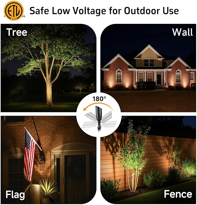 Gardenreet Low Voltage Spot Lights - Black Solid Brass Landscape Spotlight Wired, 12V Outdoor LED Bullet Uplights, Waterproof Electric for Patio Wall with 4000K Bright White MR16 Bulb (6 Pack)