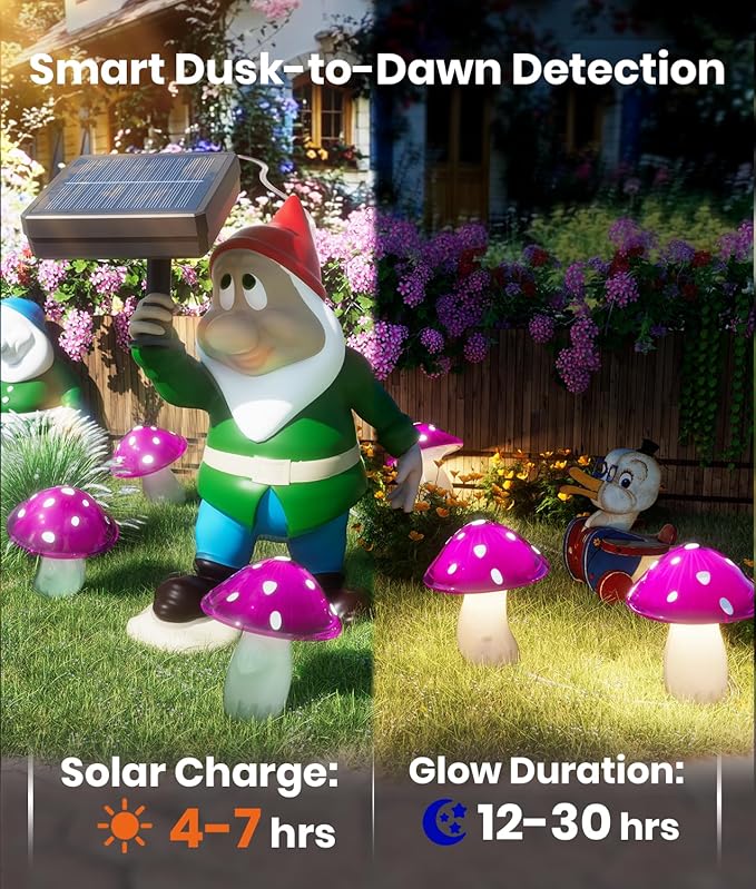 Upgraded Solar Mushroom Lights Outdoor, 9 Pack Garden Stake Light with 8 Lighting Modes, IP65 Waterproof Solar Pathway Fairy Decor for Yard/Flower Bed/Patio/Landscape/Backyard, Christmas Gift, 30 FT