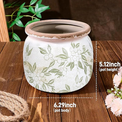 Ceramic Pot for Planter, Vintage Flower Pot with Drainage Holes, 6.29 inch Ice Crack Glazed Indoor Planters Pot (Vintage)