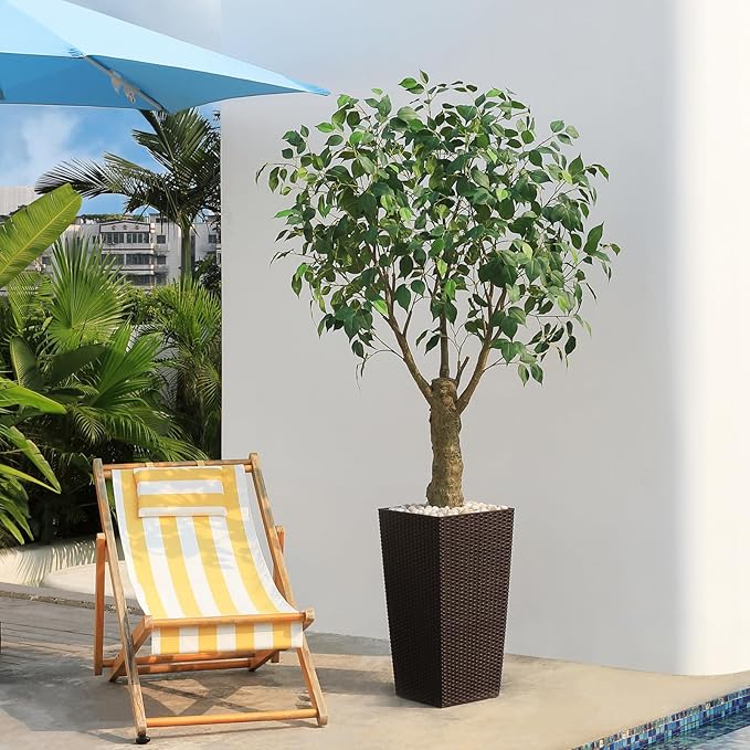 Ficus Artificial Trees Indoor Outdoor, 6ft Tall Fake Plants, Fake Ficus Silk Tree for Home Office Garden Patio Outdoor Modern Decor, 1 Pack