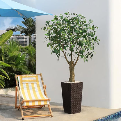 Ficus Artificial Trees Indoor Outdoor, 6ft Tall Fake Plants, Fake Ficus Silk Tree for Home Office Garden Patio Outdoor Modern Decor, 1 Pack