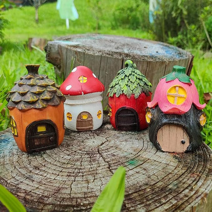 4Pcs Miniature Fairy Garden House, Mini Mushroom Cottage House, Fairy Accessories for Micro Landscape, Garden, Yard, Patio, Outdoor, Decorations, Gifts