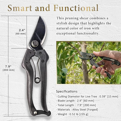 Professional Forged Bypass Pruning Shears 7.9" Japanese Hand Garden Scissors Made in Japan (Standard Model)
