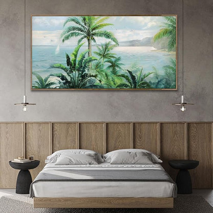 Anolyfi Framed Wall Art Palm Tree Picture Tropical Wall Decor for Living Room, Large Canvas Wall Art Painting Nature Seascape Artwork for Bedroom Kitchen Hallway Office Home Decor, 48"x24"