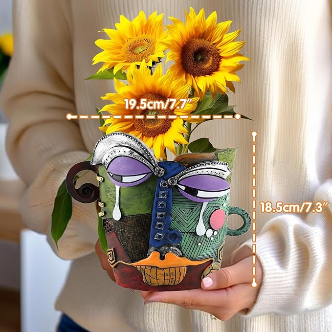 Brutalist Abstract Face Planters Pots, Unique Abstract Flower Pot Head Planter Pot Ornaments Resin Picasso Tears Flowerpot with Drainage Hole for Indoor and Outdoor Plants Home Decor (Tears)