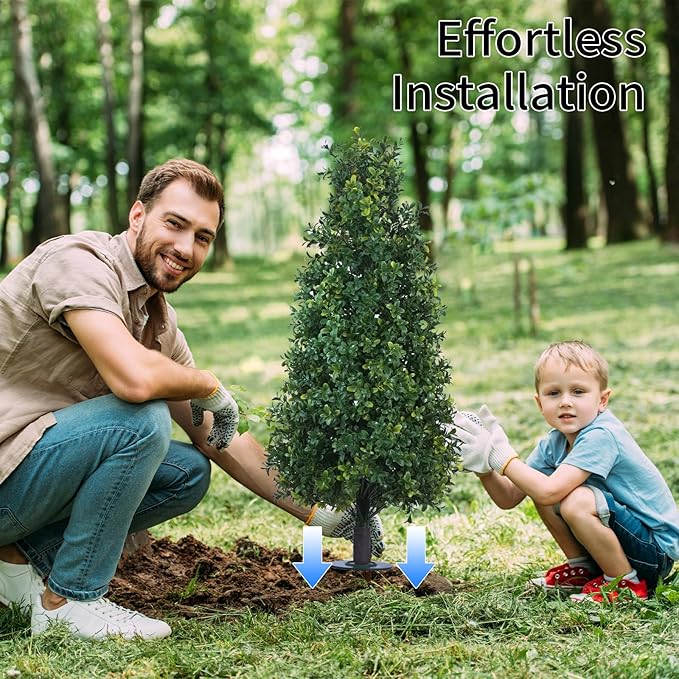 3FT Artificial Boxwood Topiary Balls Trees with Ground Spike, 2 Pack UV Resistant Artificial Shrubs, Fake Evergreen Artificial Plant Brush for Indoor Outdoor Front Porch Garden