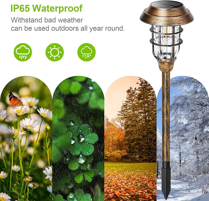 LETMY Solar Outdoor Lights, 8 Pack Bright Solar Pathway Lights Outdoor Waterproof, Up to 15 Hrs Auto On/Off Solar Garden Lights Outdoor Solar Lights for Yard Patio Walkway Driveway Pathway - Bronze
