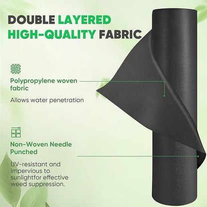Non-Woven Thick Weed Barrier Fabric 3 FTx32 FT, 3.2oz Heavy Duty Weed Barrier Landscape Fabric, Ground Cover for Superior Weed Control, Easy Setup for Gardens, Landscaping, Flower Beds (Green)