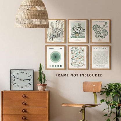 Matisse Wall Art Posters - 8x10 Canvas Prints, Set of 6, Vintage Abstract Decor for Bedroom, Boho Retro Room Aesthetic