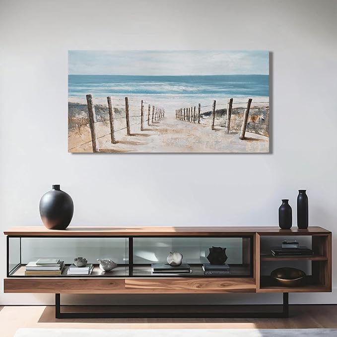 KUPTEU Coastal Blue Abstract Canvas Wall Art, 20L" x 40W", Living Room, Bedroom, Kitchen