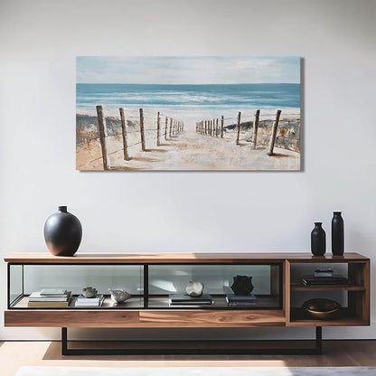 KUPTEU Coastal Blue Abstract Canvas Wall Art, 20L" x 40W", Living Room, Bedroom, Kitchen