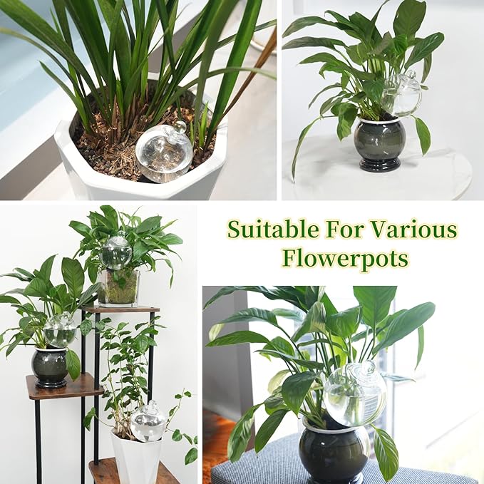 4pcs Plant Self Watering Globes with Covers, Plastic Water Bulbs Top Fill, Plant Watering Devices System Slow Release Terracotta, Water Spikes Stakes for Indoor (4)
