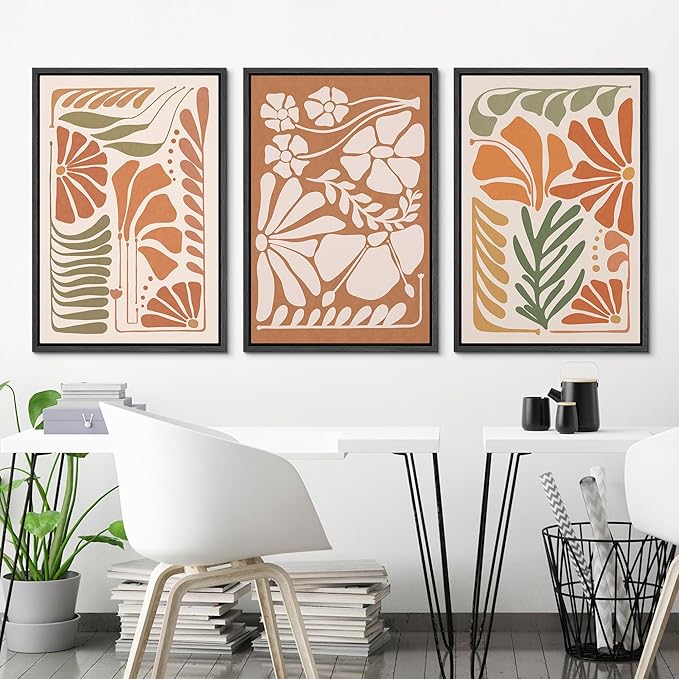 Ashbrook Framed Canvas Print Wall Art Set Mid-Century Modern Tropical Flowers Nature Wilderness Illustrations Modern Art Floral Botanical Minimal Calm/Relax/Cozy for Bedroom - 16"x24"x3 BLACK